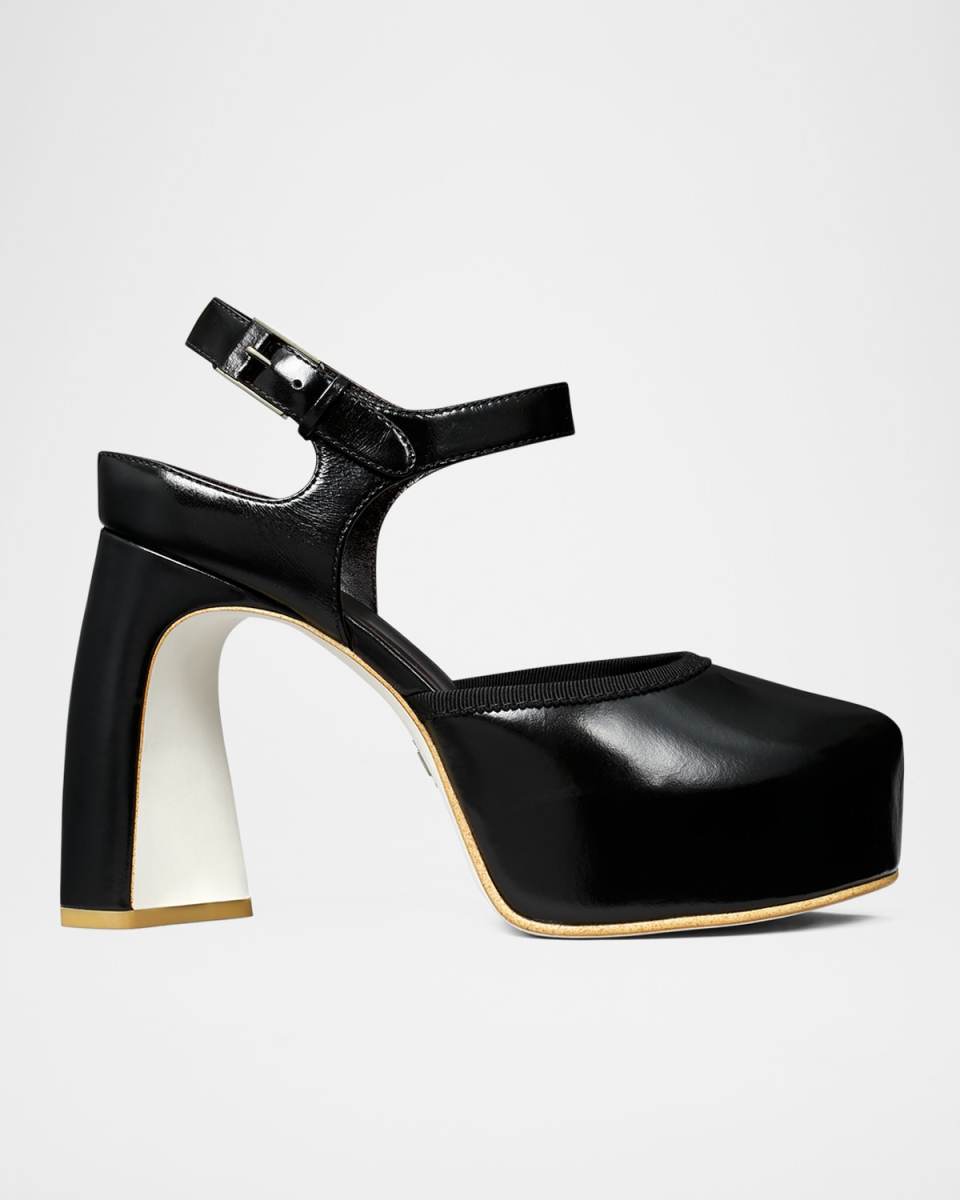 Peep-Toe Leather Platform Sandals